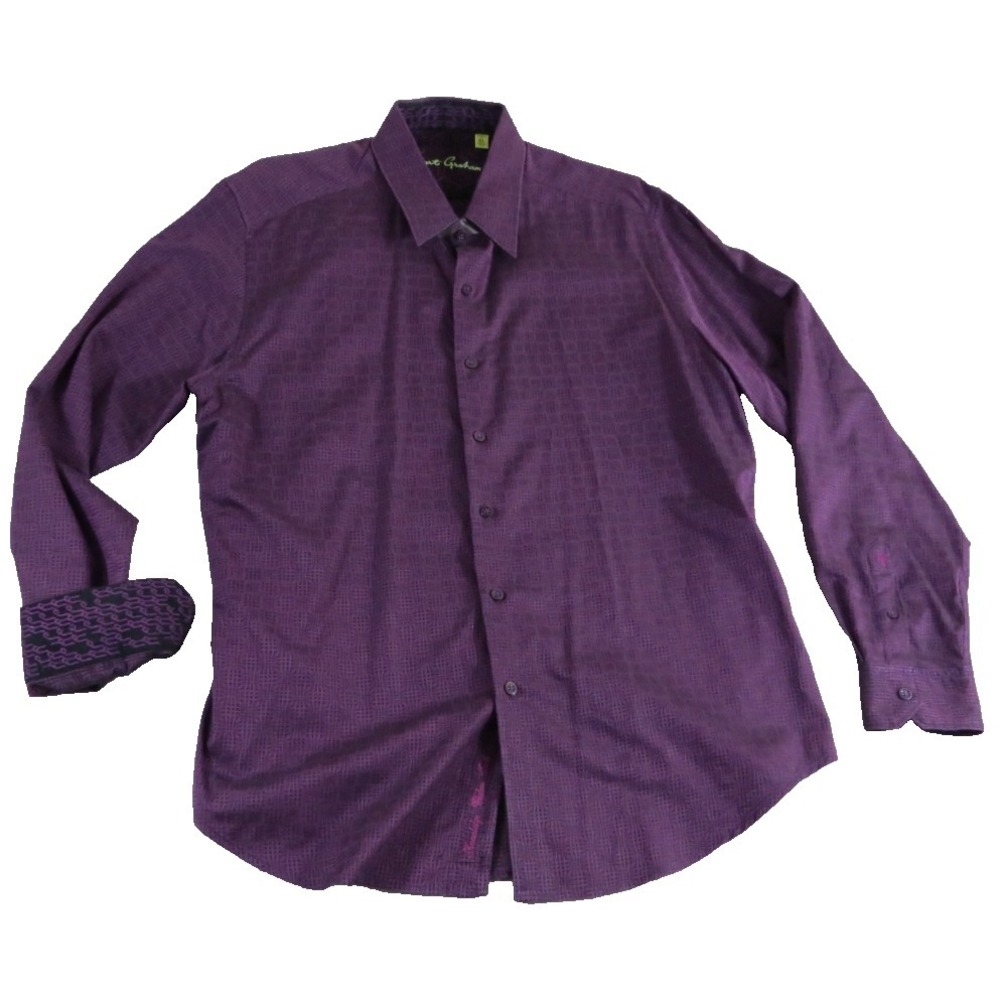 Robert Graham Men XL Purple Geometric Jacquard Long Sleeve Button Up Dress Shirt